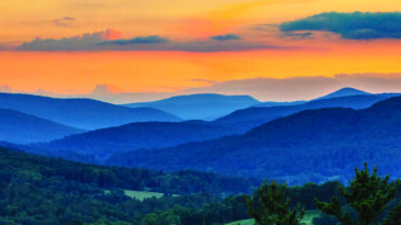 Sunset over the Green Mountains and star above Woodstock, Vermont. in Woodstock, VT, United States