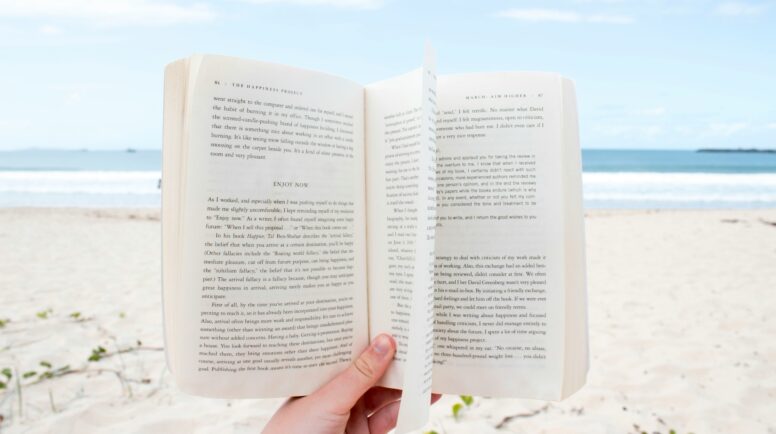 Someone reading a book on the beach